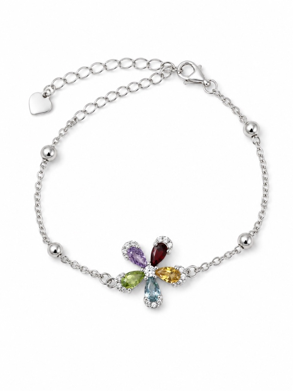 #B45 Rainbow Gemstone Flower Bracelet